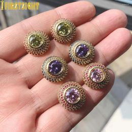 Boucles d'oreilles étalon 2024 Iced Out Bling Round Button CZ CLRING GOLD COLOR ZICCON HIP HOP POUR FEMMES MEN BIELRES