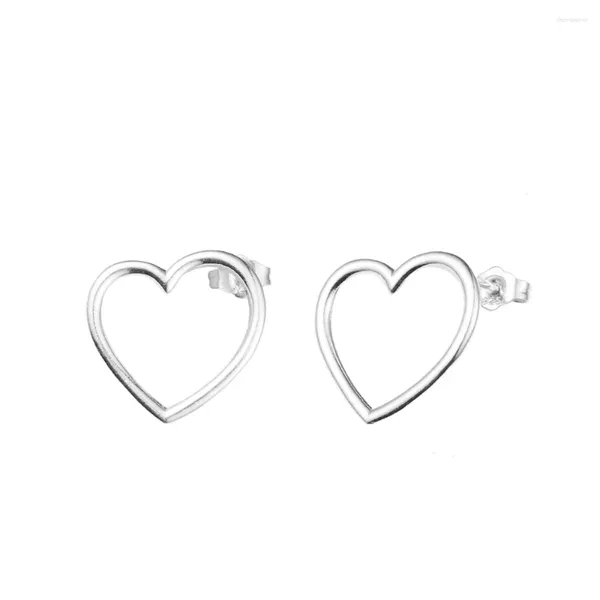 Pendientes de tuerca de Plata de Ley 2024 para mujer, aretes de corazón frontal, joyería Original, bisutería