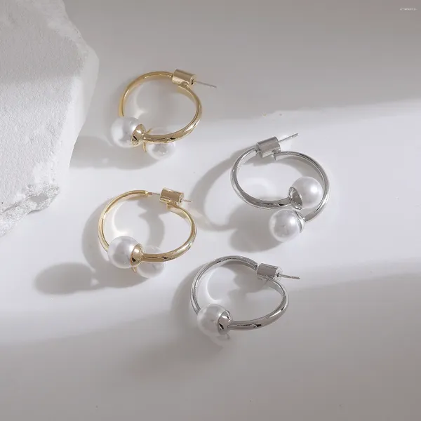 Boucles d'oreilles à tige en laiton et cuivre minimaliste, avec aiguille en argent S925, avec imitation de perle, bijoux de personnalité pour femmes, usage quotidien, 2024