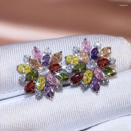 Stud -oorbellen 2024 Multicolour zonnebloem dubbele laag zirkoon voor vrouwen briljante kristal oorrang bruiloft Dansfeest sieraden