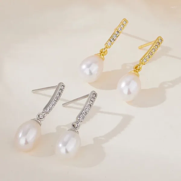 Pendientes de tuerca 2024 naturales, 5, 7mm, estilo perla, conjunto de temperamento elegante para mujer con circón, aretes con dijes dulces y femeninos