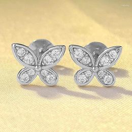 Boucles d'oreilles à tige en argent 2024 S925, plein de diamants, papillon exquis, mode polyvalente, légère, luxe