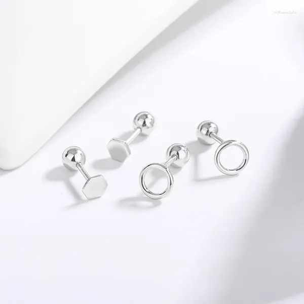 Boucles d'oreilles à tige en argent Sterling 2024 S925, petite paire polygonale de cercle de mode pour hommes et femmes