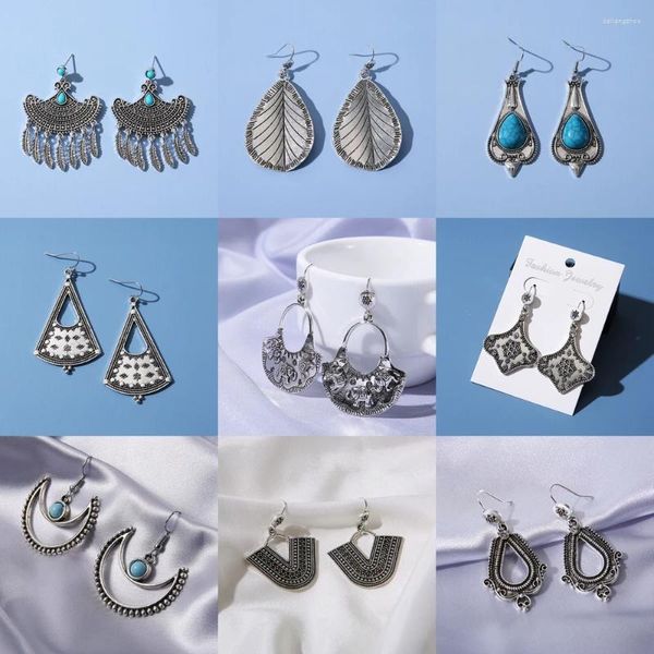 Boucles d'oreilles étalon 2024 Style Luxury Bohême vintage pour femmes mode antique argenté pin pierre accessoires ethniques cadeaux filles 3zard