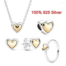 Boucles d'oreilles étalon 2024 Style d'été 925 Silver de haute qualité de haute qualité Original Golden Heart Charm Ring Collier