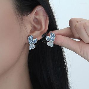 Boucles d'oreilles tendance en métal argenté pour femmes, bijoux modernes, aiguille 2024, cœur bleu, 925
