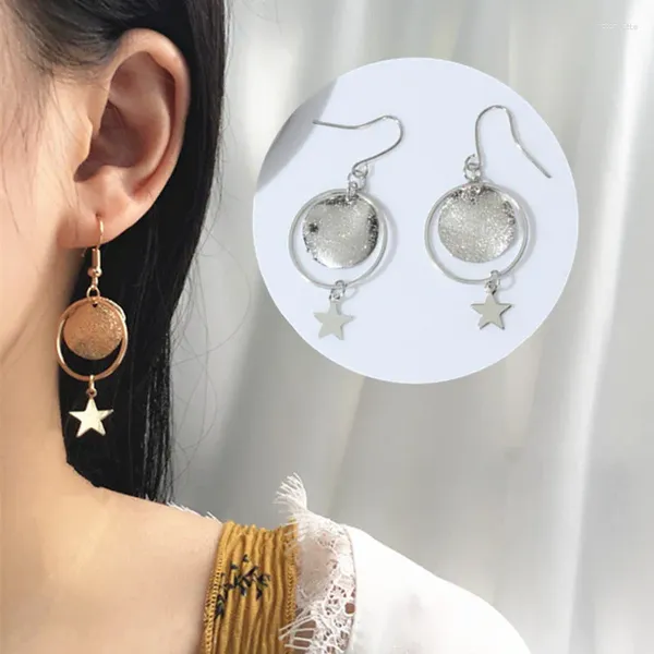 Boucles d'oreilles à clous pour femmes, bijoux tendance, étoiles à cinq branches, cercle, paillettes, longues, cadeaux de noël, 2024