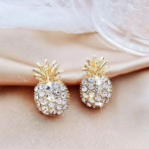 Boucles d'oreilles à clous pour femmes, bijoux coréens de luxe, tendance, Zircon blanc, ananas en cristal complet, doré, 2024