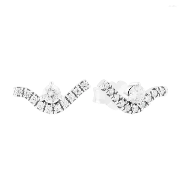 Boucles d'oreilles à clous en argent Sterling 2024, bijoux de saint-valentin, pierre claire, vague scintillante, cadeau pour femmes, E236, 925