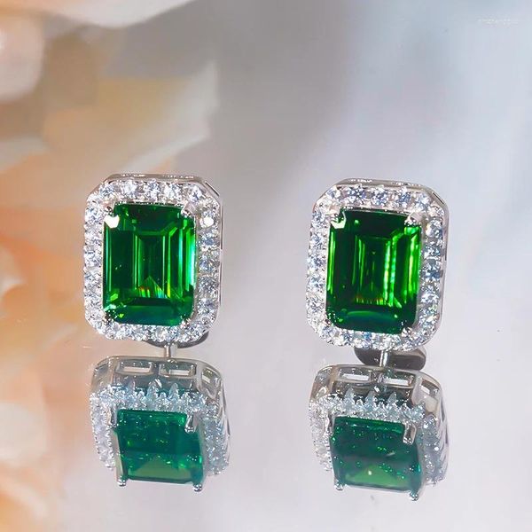 Boucles d'oreilles 2024 Vintage Emerald Studs Zircon S925 Sterling Silver Platinum plaqué pour femmes Luxury Fine Jewelry Party