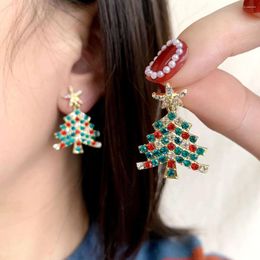 Boucles d'oreilles arbre de noël pour femmes, bijoux brillants colorés, étoile en strass, à la mode, cadeau, 2024