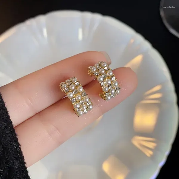 Pendientes de tuerca con incrustaciones de circonita para mujer, joyería de lujo con perlas, accesorios para fiesta de boda Y2k, 2024