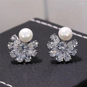 Boucles d'oreilles étalon 2024 Gorgeous Bridal Simulate Pearl Wedding with Brilliant Cubic Zirconia Elegant Women Accessories Fashion Bijoux