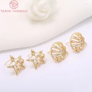 Oorknopjes (2052) 4PCS 15x15MM 15x18MM 24K goudkleur messing met zirkoon stersector Hoge kwaliteit sieraden bevindingen accessoires