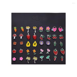 Pendientes de tuerca, juego de 20 pares, pendientes de aleación para niñas, bonita flor, seta, zanahoria, fresa, regalo de amistad