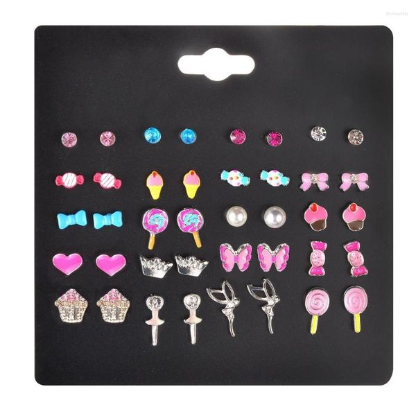 Boucles d'oreilles à tige 20PRS/ensemble Super mignon rose sucette papillon bonbons filles avec cristaux perles femmes à la mode Brinco boucle d'oreille