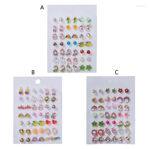 Boucles d'oreilles à clous, 21 paires, coloré, petit Animal de mer, dessin animé, hippocampe, fleur, femelle, métal, N2UE