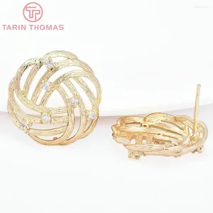 Boucles d'oreilles à tige (2134), 4 pièces, 20MM, couleur or 24K, en laiton, avec épingles à fleurs en Zircon, accessoires de bijouterie de haute qualité, vente en gros