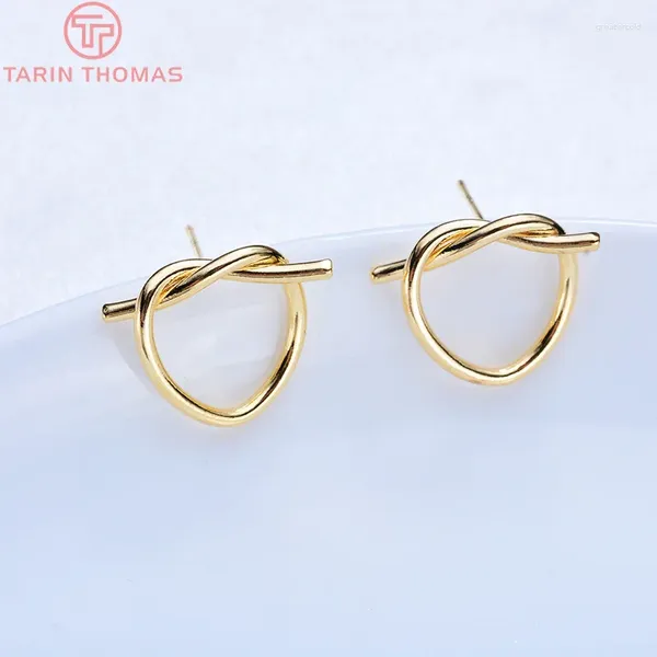 Pendientes de tuerca (2137), 6 uds., 14,5x14,5 MM, Color dorado de 24K, pendiente de corazón con lazo plateado, accesorios para hacer joyas DIY de alta calidad