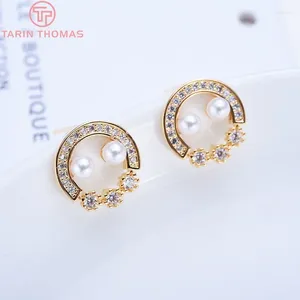 Boucles d'oreilles (2203) 4pcs 12x12mm 24k en or de couleur en or avec zircon Hollow Round Pearl Flower Study