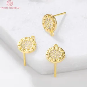 Stud -oorbellen (2397) 4 stks 8x10mm 24k gouden kleur messing met zirkoon ronde liefde hoge kwaliteit diy sieraden bevindingen accessoires