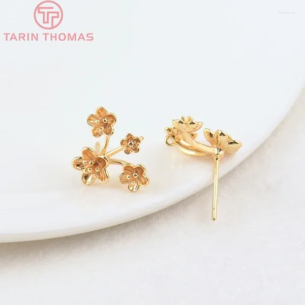 Pendientes de sementales (2499) 6pcs Holte de 13x15 mm 0.8 mm 24k color de oro latón tres flores hallazgos de joyas de bricolaje de alta calidad Accesorios