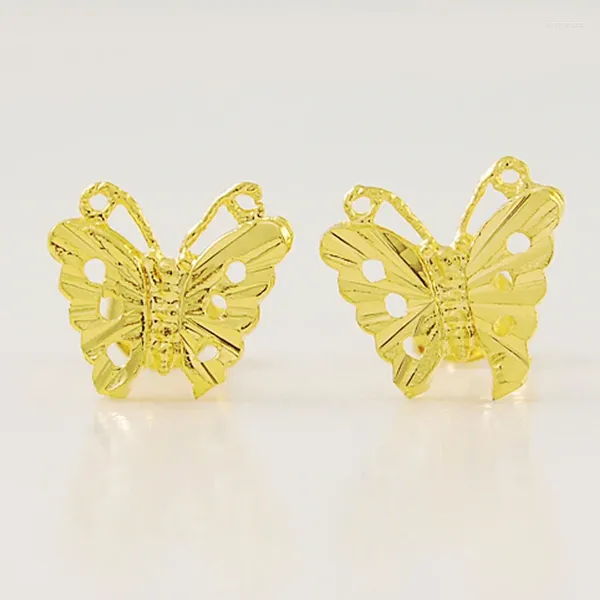 Boucles d'oreilles à tige en or jaune 24 carats, couleur papillon Animal mignon pour femmes et filles, bijoux tendance