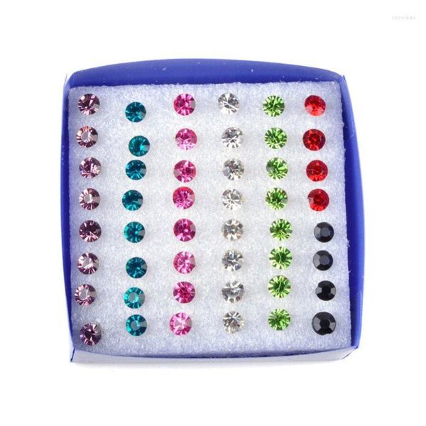 Pendientes de tuerca 24 par/set conjunto de cristal Multicolor para mujer joyería de fiesta diamantes de imitación redondos pequeño Kit de plástico Piercing Brincos