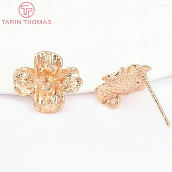 Boucles d'oreilles (2510)10 pièces, fleur 14x12.5MM, broches en laiton couleur or 24k, accessoires de haute qualité pour bijoux à bricoler soi-même