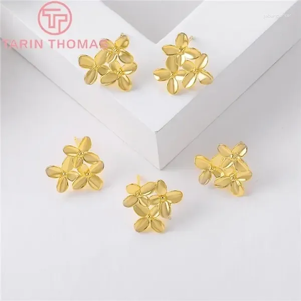 Pendientes de sementales (2566) 6pcs Holte de 15x16 mm 1 mm 24k color de oro latón tres flores hallazgos de joyas de bricolaje de alta calidad Accesorios