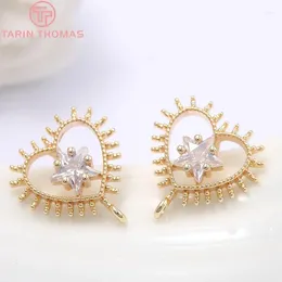 Boucles d'oreilles (2658) 4pcs 13x13 mm Trou 1 mm 24 km en laiton plaqué en or avec du coeur zircon