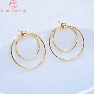 Pendientes de tuerca (2699), 6 uds., 26MM, 24K, latón chapado en oro, redondo, doble capa, alta calidad, accesorios para hacer joyería DIY