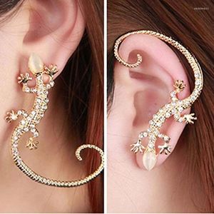 Boucles d'oreilles à clous pour femmes, 2 couleurs, mode or argent, strass, manchette d'oreille, lézards Gecko et serpent, clous exagérés, bijoux fins pour femmes