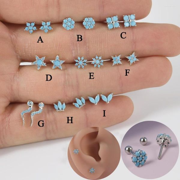 Boucles D'oreilles 2 PC Oreille Cartilage Tragus Goujons Imitation Bleu Turquoise Rook Daith Piercing Fil Boucle D'oreille 2023 À La Mode Femmes Bijoux