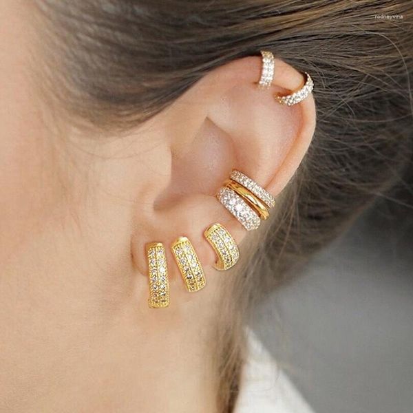 Boucles d'oreilles 2PC mode or argent couleur cristal zircon Piercing pour les femmes petit cercle pendentif oreille goujons boucle d'oreille bijoux coréens