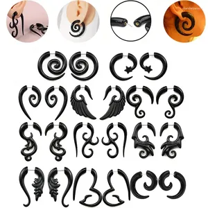 Boucles d'oreilles 2 pièces pour hommes et femmes, mode Punk acrylique, faux bouchon, cônes d'oreille en spirale, extenseurs d'escargot, bijoux de corps noirs