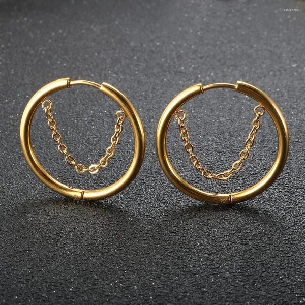 Boucles d'oreilles 2 pièce/ensemble en acier inoxydable, petit cerceau pour femmes, cercle doré, anneau d'oreille épais, Piercing gland avec chaîne, bijoux