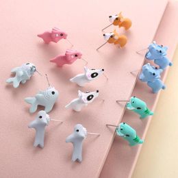 Oorknopjes 2 stks/1 paar Dier Cartoon Oorbel Voor Vrouwen Leuke Dinosaurus Kleine Hond Walvis Klei Beet Oor Sieraden Grappige Geschenken Mode Feest