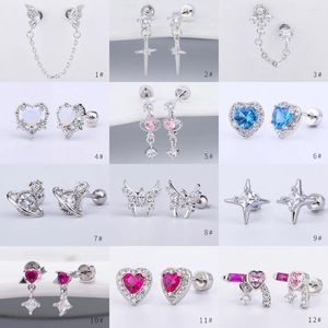 Boucles d'oreilles 2 pièces pour femmes, Piercing d'oreille en Zircon, cœur, papillon, Tragus, Cartilage, accessoires, bijoux cadeau