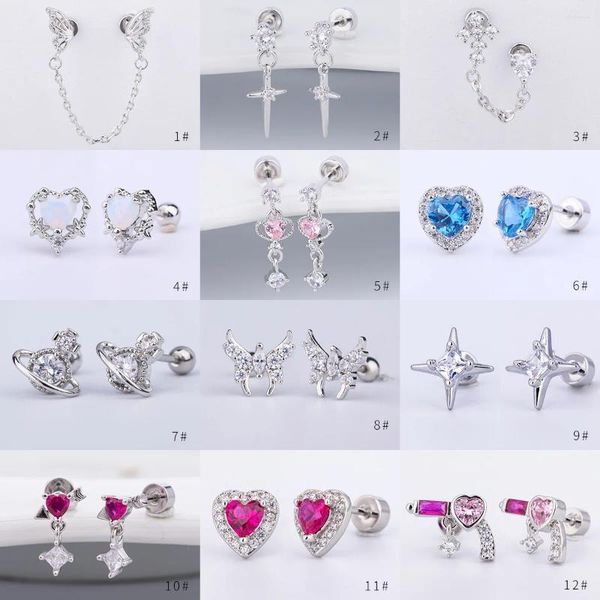 Boucles d'oreilles 2 pièces pour femmes, Piercing d'oreille en Zircon, cœur, papillon, Tragus, Cartilage, accessoires, bijoux cadeau