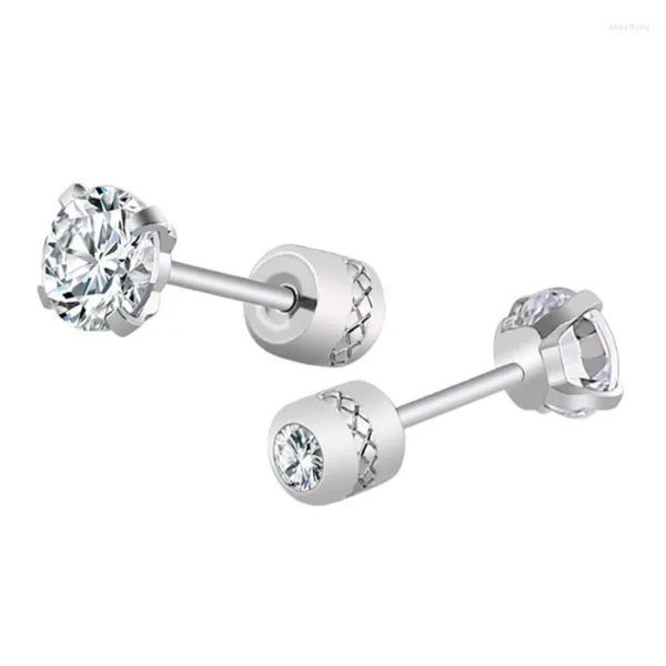 Pendientes de botón 2PCS Zirconia cúbica plateada para Mujeres Hombres Joyería de acero inoxidable Tamaño 2-6mm