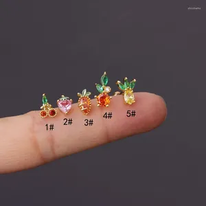 Stud -oorbellen 2 van de roestvrij staal Multicolor Mini Zirkon Women Exquisite Fruit Fruit Cherry Ear kraakbeen body piercing sieraden cadeau