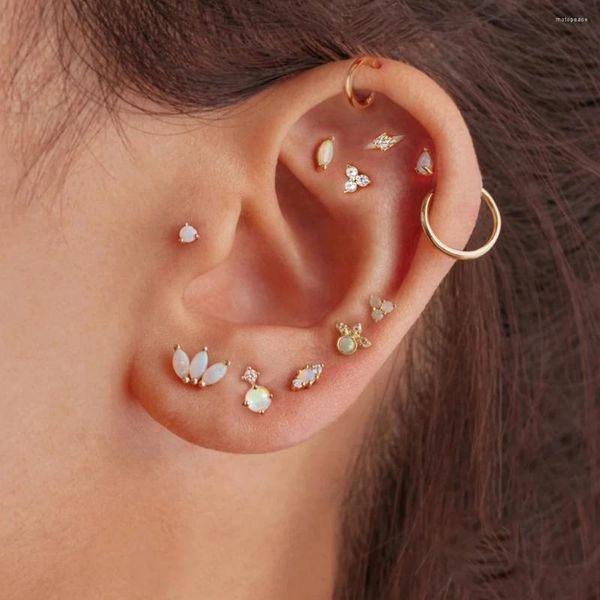 Pendientes de tuerca 2 uds. Pendiente de oreja de corona triangular de ópalo de acero inoxidable para mujeres Little Huggies Punk Unisex Rock Piercing joyería