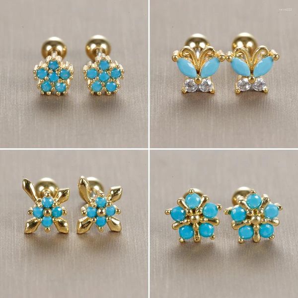 Boucles d'oreilles en acier inoxydable, 2 pièces, pétale Turquoise pour femmes, couleur or, Piercing, vis, bijoux de mariage à la mode, 2023