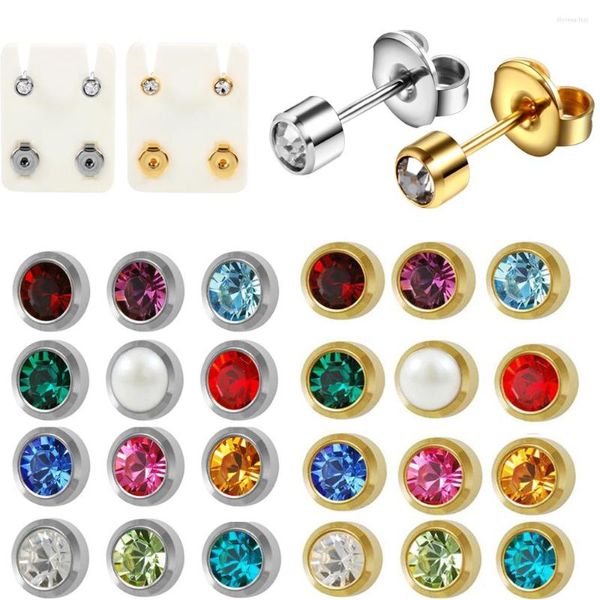 Boucles d'oreilles clous 2 pièces acier boucle d'oreille goujons oreille Piercing pistolet pierre de naissance gemme or/argent couleur Tragus Cartilage bijoux de corps