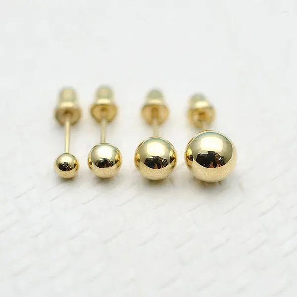 Pendientes de tuerca de 3-5mm con bola redonda de oro macizo de 10K con cierre trasero para chica y mujer, pendientes de tuerca amarillos Au417 reales, joyería para el cuerpo