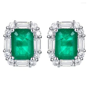 Boucles d'oreilles étalon 3 carats carrés vert cristal d'émeraude émeraude diamants concis pour femmes 18k blancs en or argenté