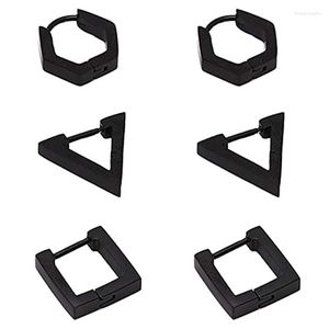 Boucles d'oreilles à tige 3 paires hommes ensemble carré Triangle hexagone symboles mathématiques amusant mignon Unique cerceau Huggie 16G acier inoxydable noir