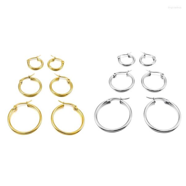 Boucles d'oreilles à tige 3 paires argent or 15Mm 20Mm 25Mm femme acier inoxydable cerceau Huggies ensemble