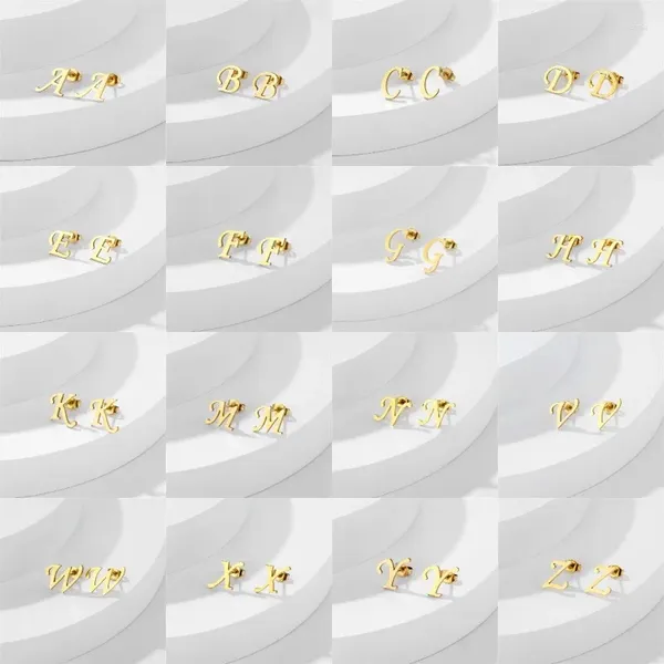 Boucles d'oreilles en acier inoxydable pour femmes, 30 paires/lot, couleur or, lettre initiale A-Z, petite boucle d'oreille pour femmes, bijoux cadeau de fête